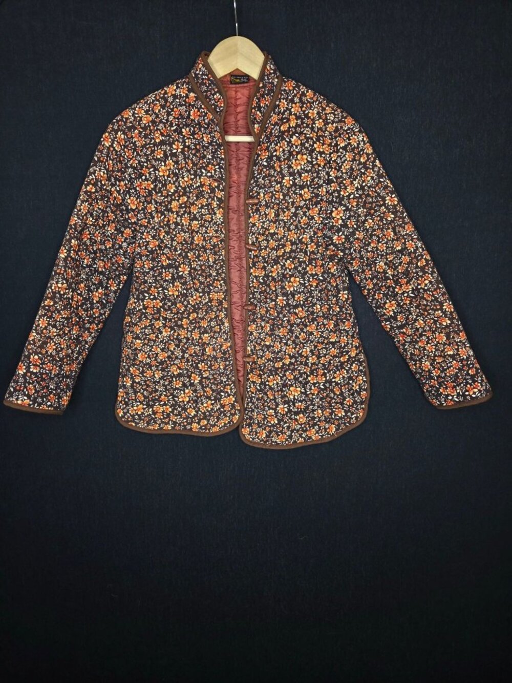 💙 Vintage Fans of S.F. Quilted Floral Jacket Asian Inspired Size M Toggle Front
